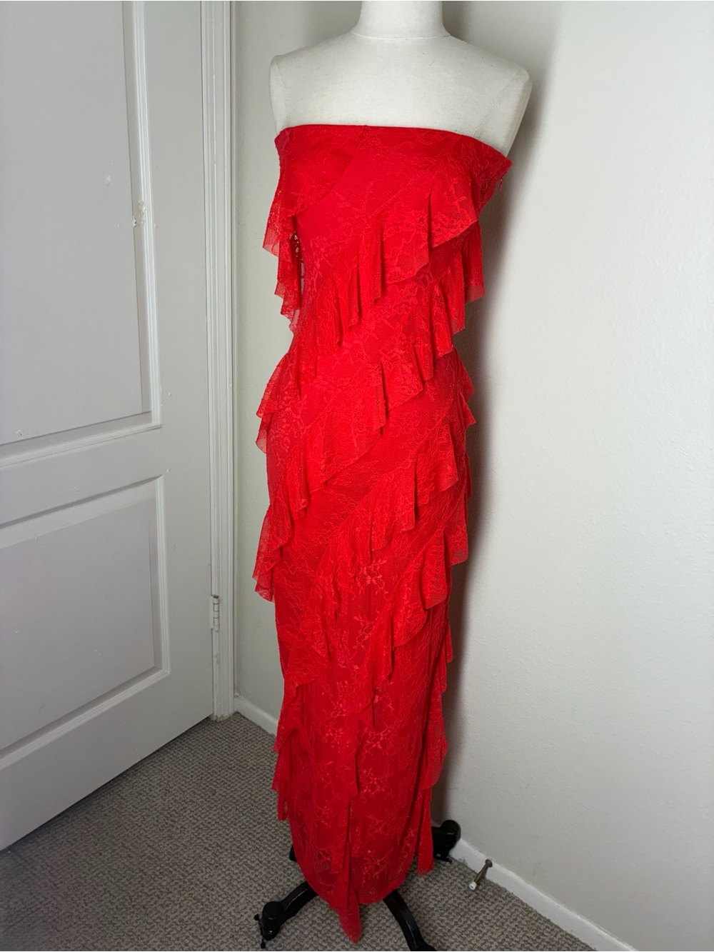 wild fable Red Strapless Ruffle Maxi Dress, size XS